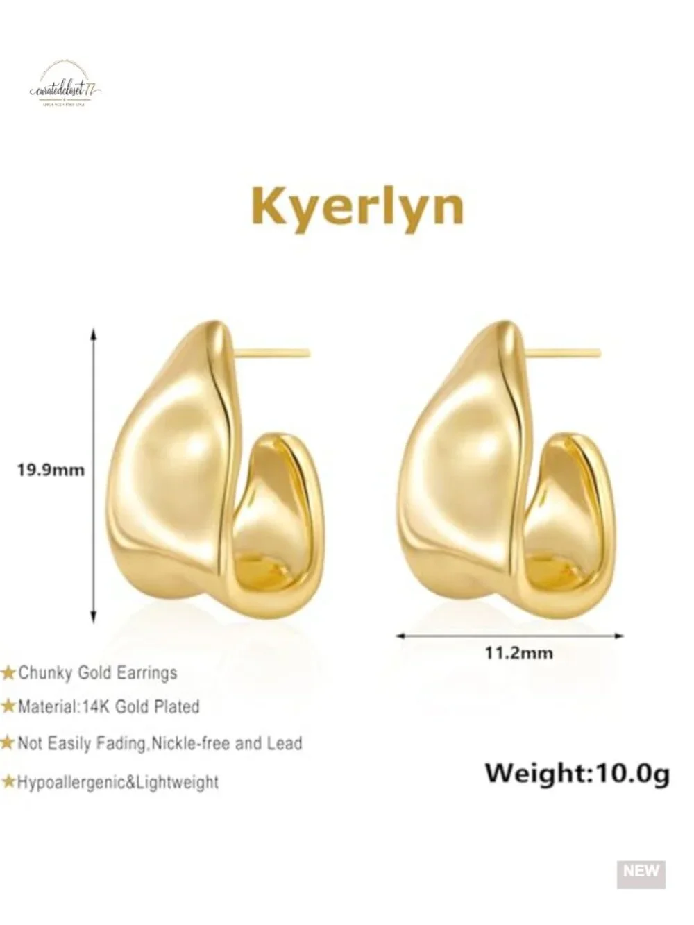 14K Gold Plated Chunky Statement Geometric Dangle Drop Earrings